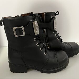 Harley Davidson women’s size 10 Black Leather Boots with Buckles and metal badge